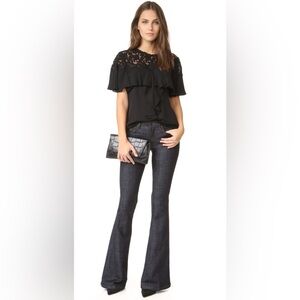 Rebecca Taylor silk lace black top size 8 georgette ruffle